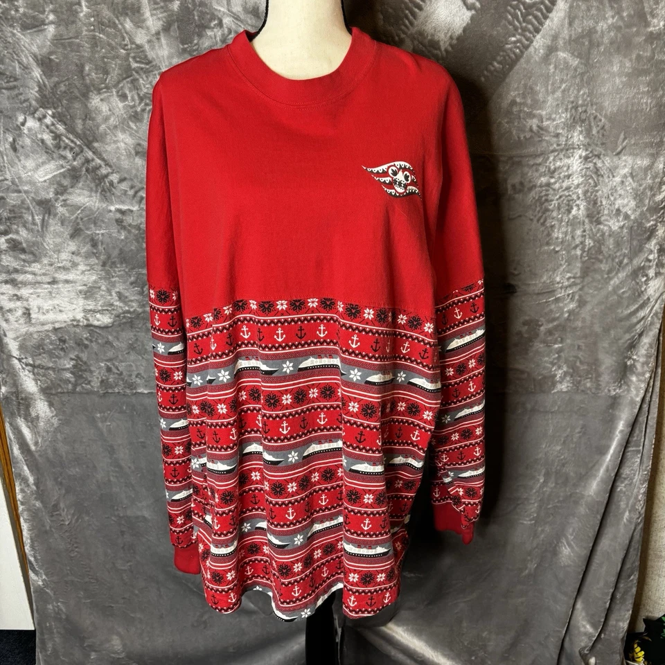 Sudadera De Colección Disney Cruise Line Deletreada Cuello Redondo XL Roja Estampado de Barco Foto 3 de 4
