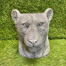 Concrete Lion Head Planter Outdoor Garden Ornament Patio Flower Pot Display