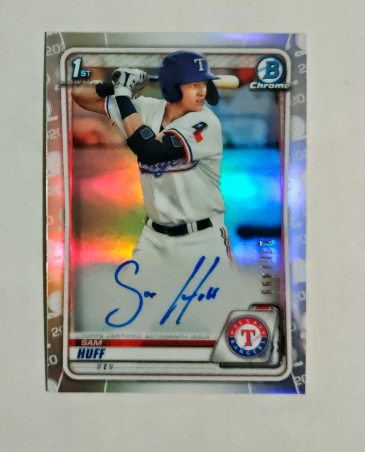 Sam Huff 2020 1st Bowman Chrome AUTO Prospect REFRACTOR 136/499 Rangers z58
