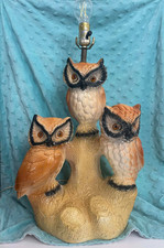Vintage Ceramic Owl Table Lamp   1970s Style Triple Owl Tree Trunk Lamp   Retro