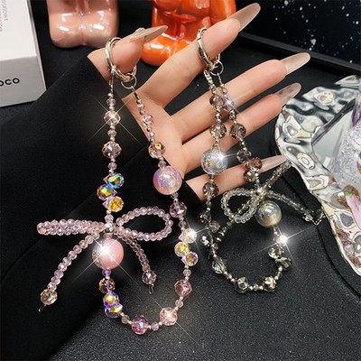 Luxury Rhinestone Strawberry Hand Chain Wrist Short Lanyard With Clip Keychain
