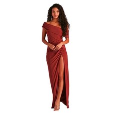 Windsor Terracotta One Shoulder Ruched High Slit Maxi Dress Formal Gown L Large