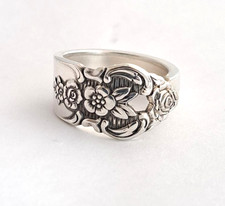 Distinction Handmade Spoon Ring Size 10 Vtg Pierced Jewelry Floral Flower 1951