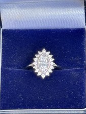 Marquise Cut Moissanite Sun Burst Solitaire Ring Set On 925 Silver Size N 1/2