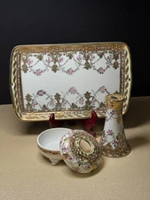 Antique, Nippon, Elegant, Hand-Painted, Vanity Set. Excellent Condition.
