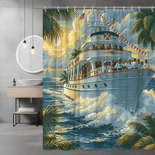Tropical Cruise Ship Shower Curtain Nautical Ocean Palm Tree Scene