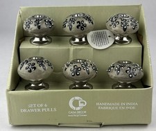 Casa Decor Ceramic Drawer Pull Knobs 6 Pc Silver / Tan /Black