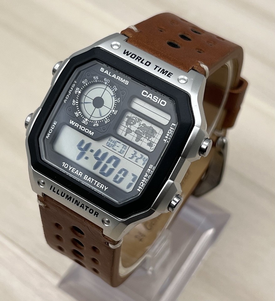 CASIO AE-1200 Royale Illuminator Watch With Brown Leather Strap: Brand ...
