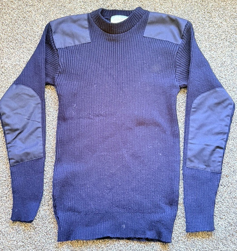 Vintage Military Commando Sweater Navy Blue Reinforced Rib Knit Large