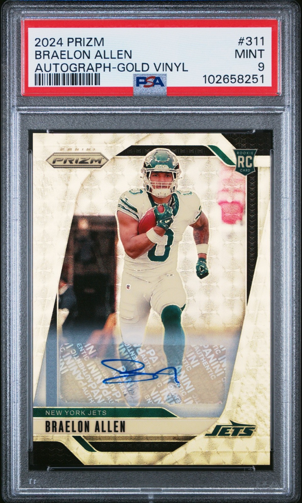 2024 Panini Prizm Auto /5 Braelon Allen Rookie Gold Vinyl NY Jets - PSA 9