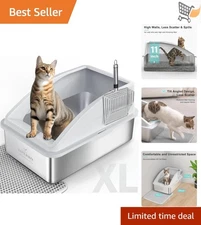 Stainless Steel Cat Litter Box XL Enclosed High Sided Leak-Proof with Mat Scoop