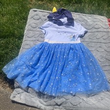 Bluey Cosplay dress Child Size 6-7 hood With Ears Blue Tutu Dress Silver Star