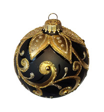 KREBS-GLAS Lauscha " Eine Weihnachtskugel Glas schwarz-gold  Ø 8 cm TOP QUALITÄT