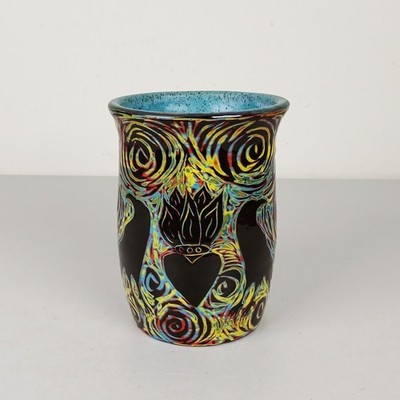 Unique Handmade Studio Pottery Vase Crows & Burning Heart John Hutson Taos Raven