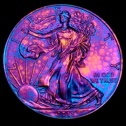 American Silver Eagle 2015 Uncirculated 1oz .999 Fine $1 Monster Rainbow Toning - Picture 9 of 12