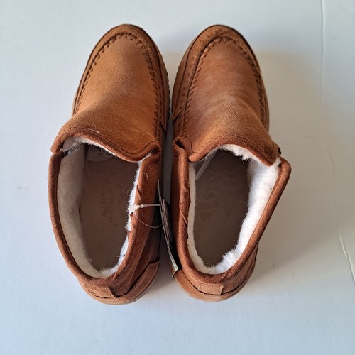 NWB Muk Luks Suede Wool Blend Faux Fur Slip On Shoes Queens Cognac Womens Size 8 - Picture 6 of 16