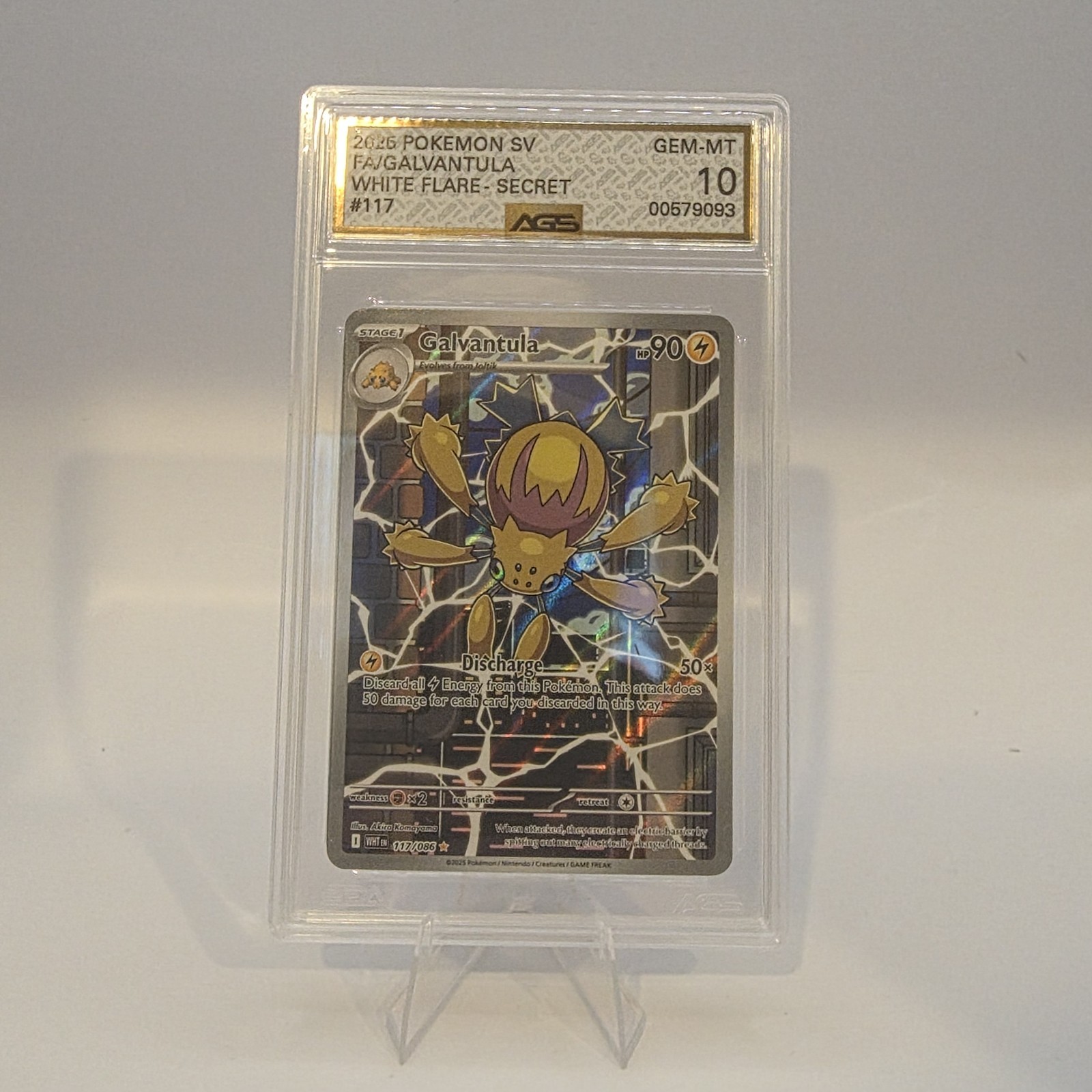 2025 GALVANTULA  #117 SCARLET & VIOLET WHITE FLARE  POKEMON AGS GEM MINT 10