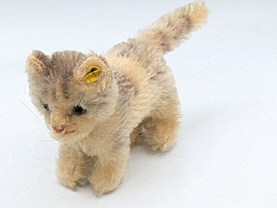 Vintage Steiff Tabby Kitten Standing Mohair Cat 7cm 1950s Yellow