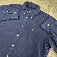 Polo Ralph Lauren Shirt Women Small Oxford Button Down Boyfriend Navy Blue Pony 