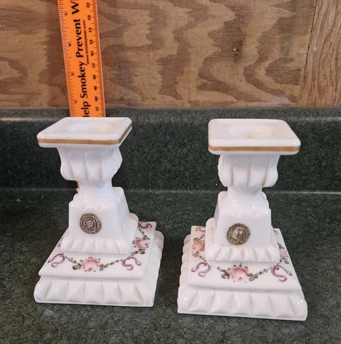 VTG Westmoreland Milk Glass Candle Holders Pair Rose Pattern