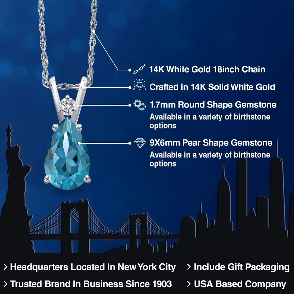 Collar colgante de diamantes cultivados en laboratorio y topacio azul Londres de oro blanco de 14K para Foto 2 de 4