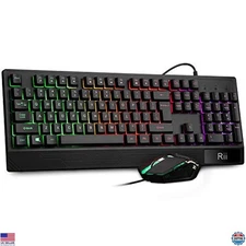 Rii Gaming Keyboard and Mouse Combo,USB Wired,104 Keys RGB LED Backlit Keyboard