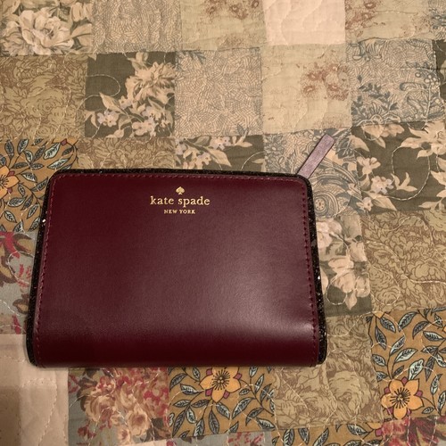 Kate Spade Wallet Maroon Plumb Tellie Leather Snap Bifold Zip Coin Pouch eBay