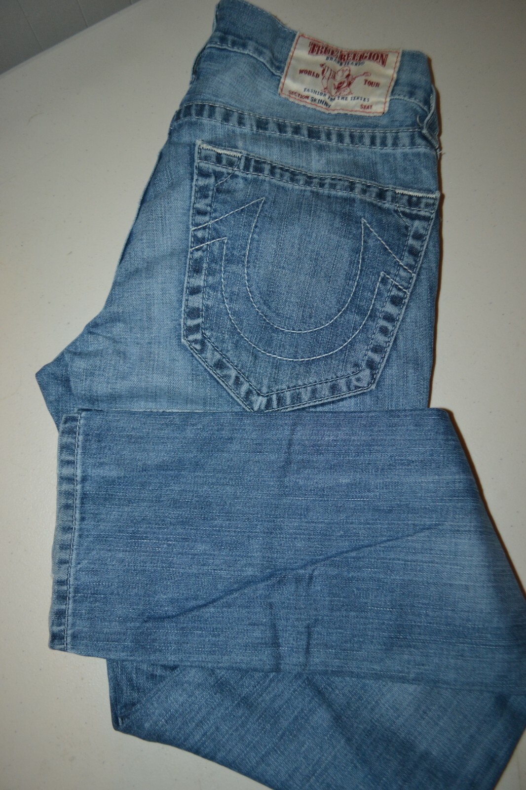 True Religion Women's Skinny No Pockets Flaps Blue Denim Jeans Sz 29x34