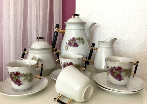 Antik Jugendstil Porzellan Kaffeeservice 4 Personen Wunderschön! Rosen Muster - Bild 14 von 24