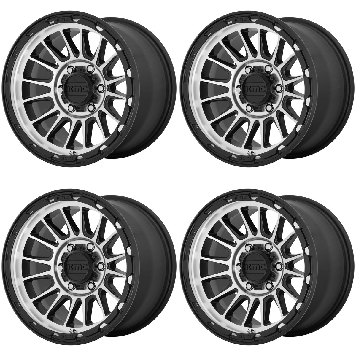 4x KMC 16x7 KM542 Impact Wheels Satin Black Machined 5x4.5
