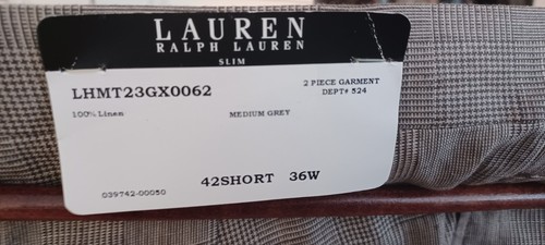 NEW with Tags Ralph Lauren 100% Linen 2 PC Men's Suit, Medium Grey, Size 42S 36W - Picture 2 of 10