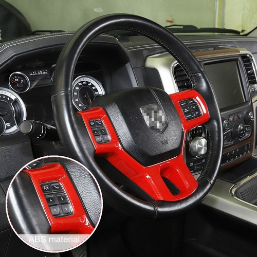 Car Steering Wheel Trim Cover Frame Bezel Stickers for Dodge Ram 1500 10-17 Red - Picture 4 of 7