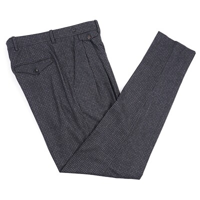 Luigi Borrelli Charcoal Gray Check Soft-Woven Wool Dress Pants 32 (Eu 48) NWT