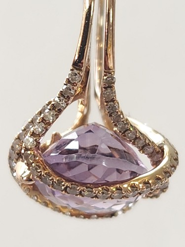Women's Large Oval Cut Lavender Amethyst with natural diamonds ring in 14KT Gold - Picture 4 of 11