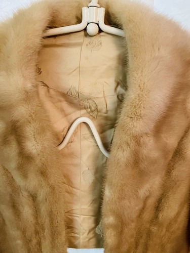 MINK Fur Stole BLONDE BROWN Elegant Topper Pocket Mom Wedding Or Prom Cape Wrap - Imagen 4 de 14