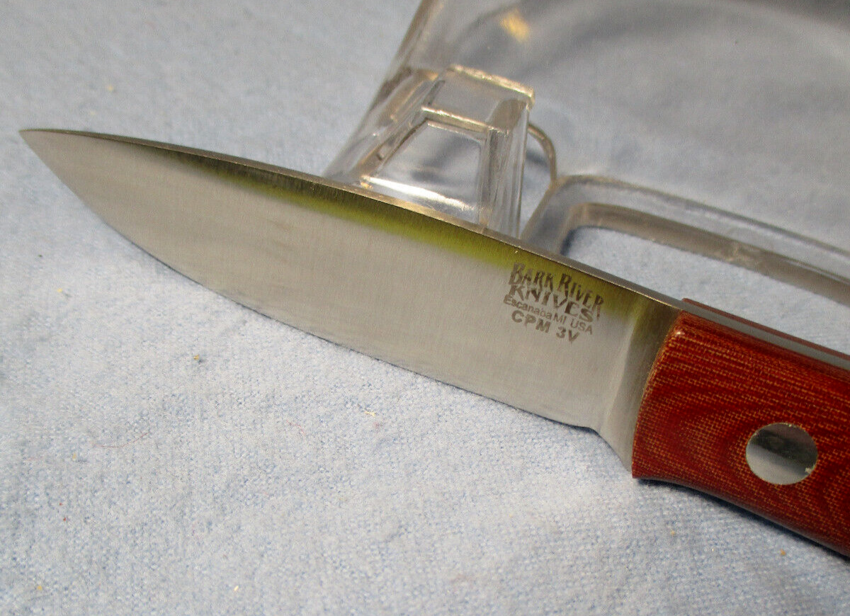 Bark River Mini Bushcrafter Knife CPM3V FHG Red Linen Micarta Handle