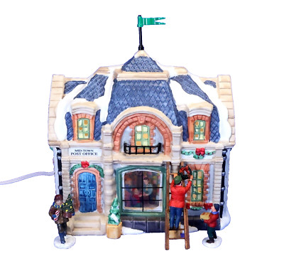 Lighted Mid-Town Post Office w/ Added Figures for Lemax or Dept 56 Villages