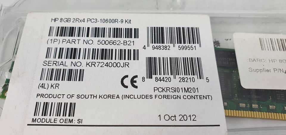 HP 8GB 2RX4 PC3-10600R-9 KIT SP 500662-B21 inc vat CR046 AA 09 - Image 2 of 4
