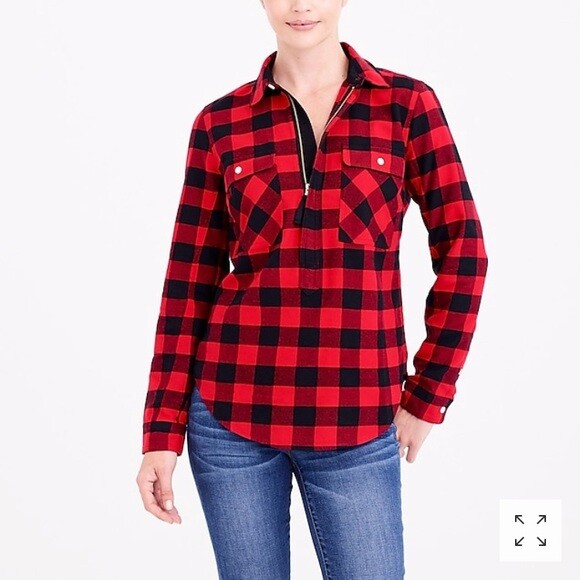 J.Crew Buffalo Check Shirt Jacket Red Plaid Flannel Women’s Size XS 90