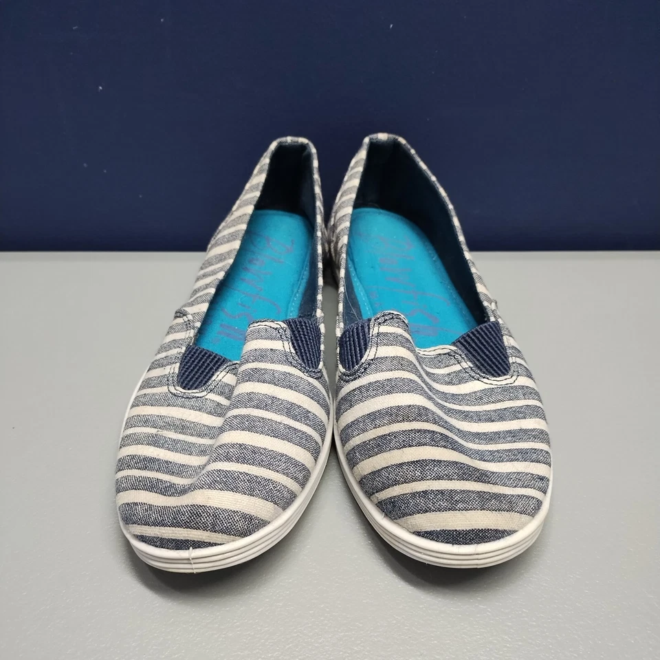 Blowfish Gillie Flat Shoes Womens Size 6 Navy White Striped Round Toe Slip On - Imagem 2 de 4