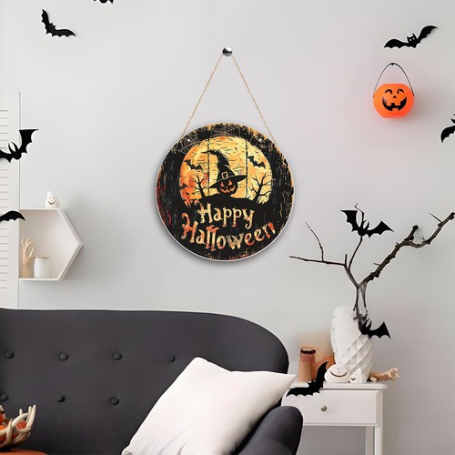 Halloween Welcome Sign 7.8 Inches Halloween Pumpkin Door Hanger Door trusted - Picture 3 of 5