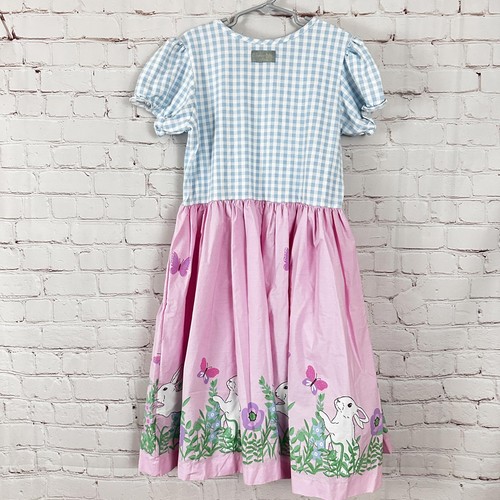 Eleanor Rose Vintage Dress Girls 14-16 Blue Gingham Pink Easter Bunny Spring - Picture 5 of 6