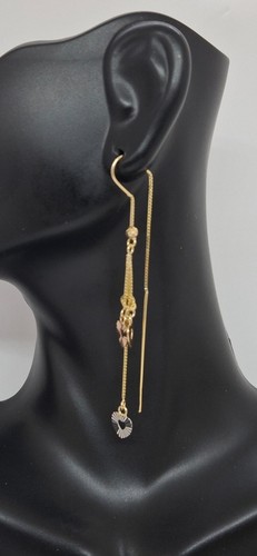 THREE Tone Gold Colors HEART Threader 14k Yellow Gold Earrings.Pink/Yellow/White - Picture 12 of 13