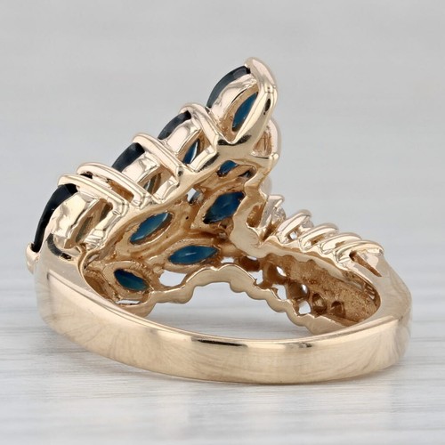 2.07ctw Zafiro Azul Racimo Anillo con Diamante 14k Oro Amarillo Talla 6.25 - Imagen 4 de 10