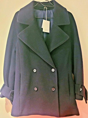 Stockholm Atelier Coat S Navy Blue Italian Manteco Wool Blend Double-Breasted