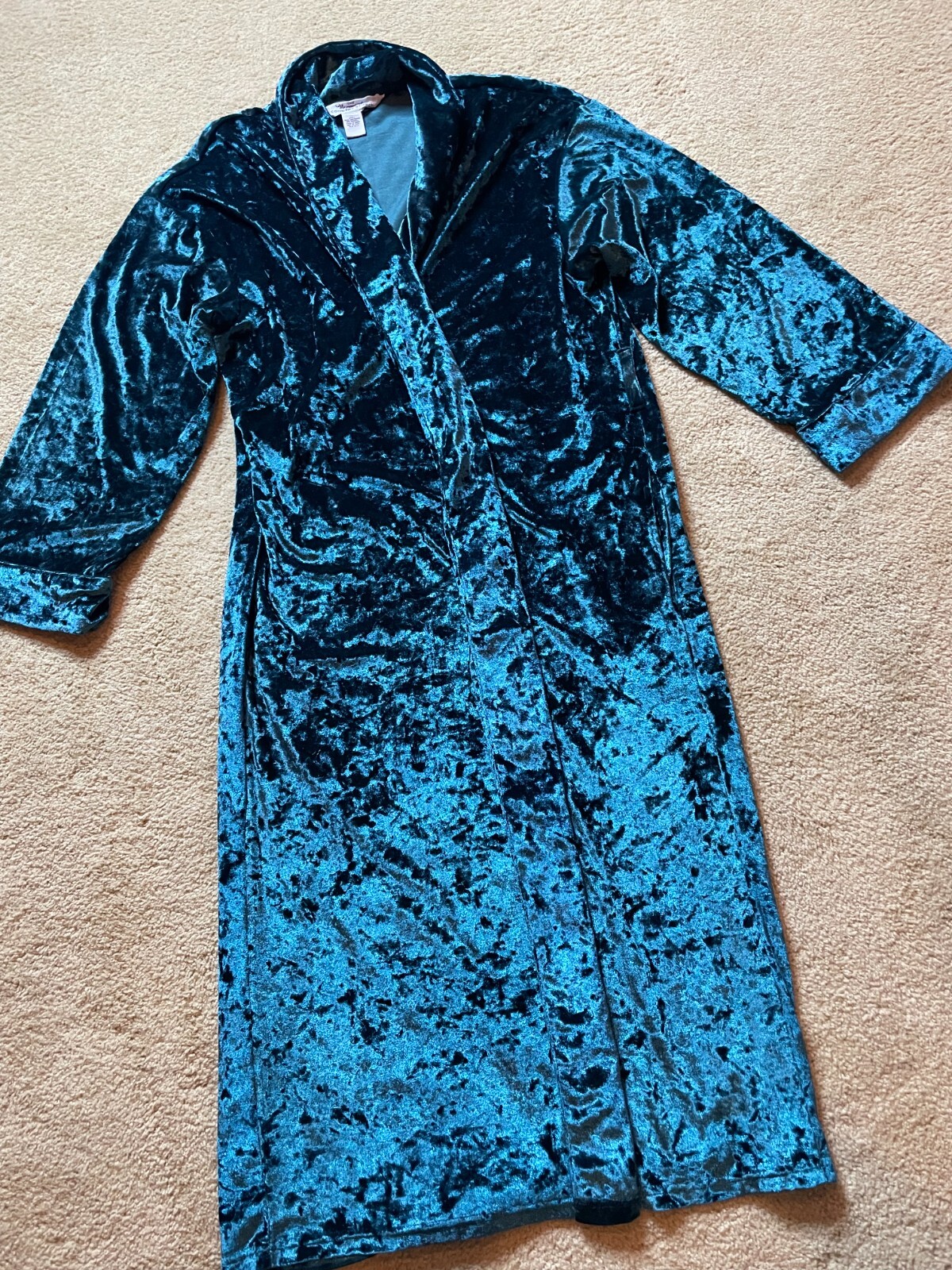 The Vermont Country Store Green Crushed Velvet Long Housecoat Bath Robe