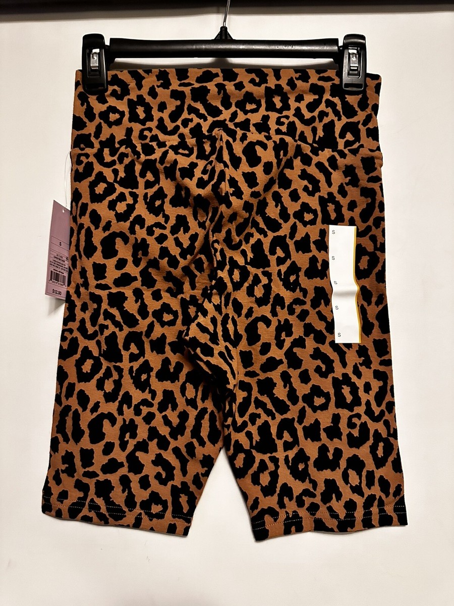 Women's Wild Fable Leopard Cheetah Print Stretch High-Rise Bike Shorts Yoga  S