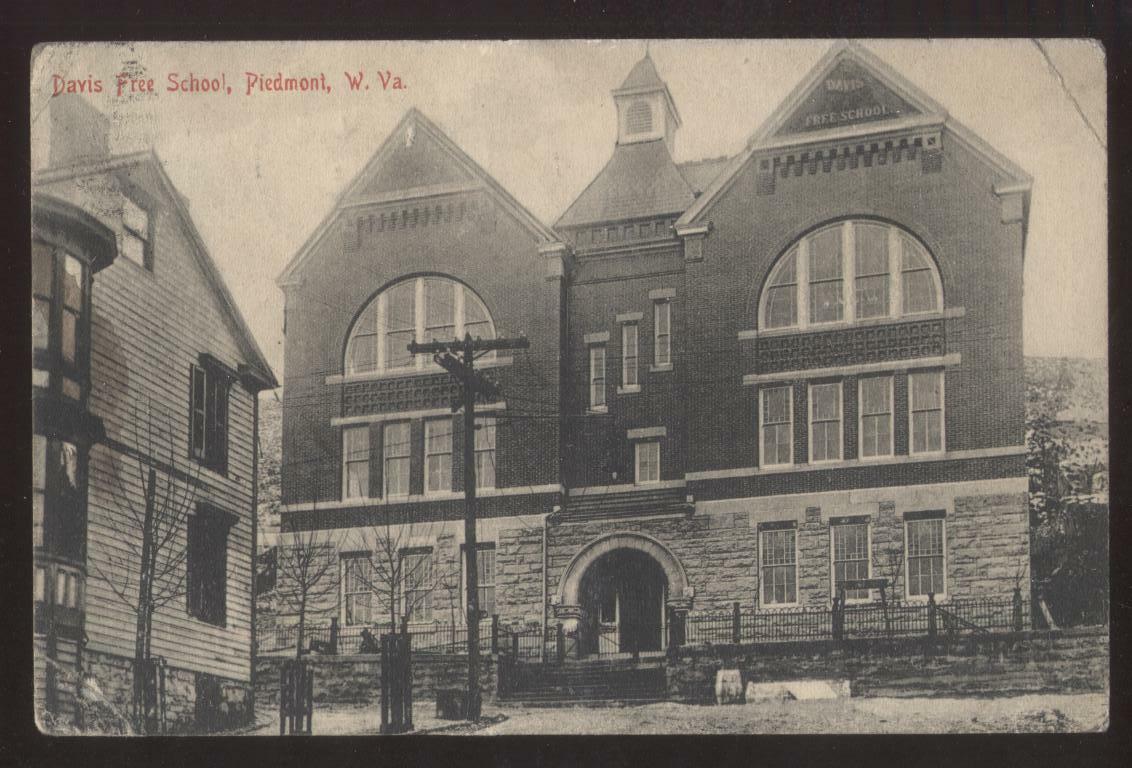 Postcard PIEDMONT West Virginia/WV Davis Free School Campus/Building