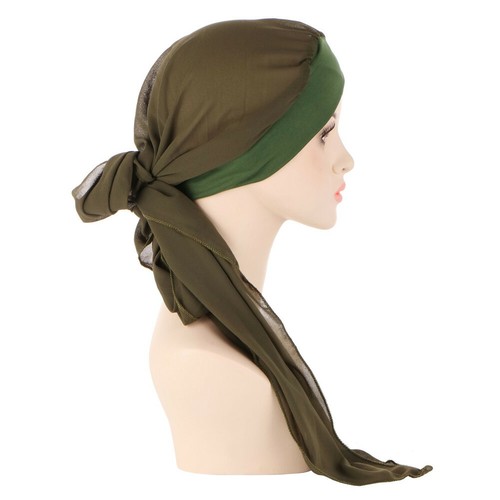 Hijab Mujeres Cabeza Envolvente Cola Larga Quimio Cáncer Gorras Turbante Musulmán Gorro Bufanda en la cabeza - Imagen 10 de 13