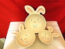 BLOSSOMS & BLOOMS Rabbit Bowls Chips n' Dip Candy Easter Spring Set Of 3